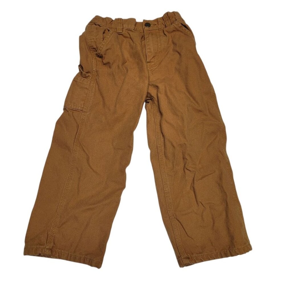 Carhartt Fleece Lined Pants Boys 4‎ Cotton Adjustable Waist Snap Winter Warm